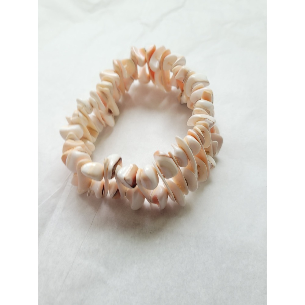 Bracelet Womens Natural Shell Cream Stretch Chunky Coastal Boho Beachy
